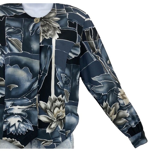 Vintage Button Up Long Sleeve Blue Black Blouse Jacket Womens Small Bora Bora - Picture 8 of 12